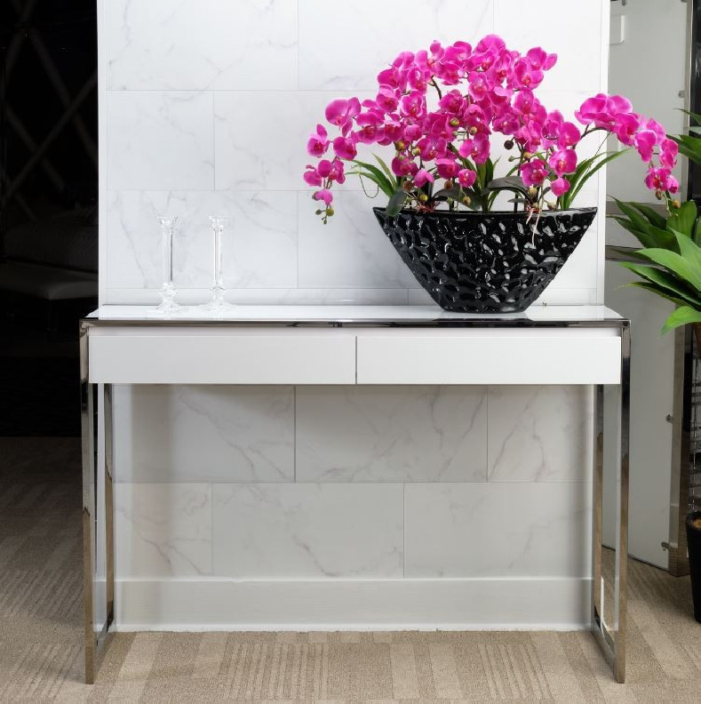 Console Table 2 Drawers Glossy White State St. Collection By Michael Amini