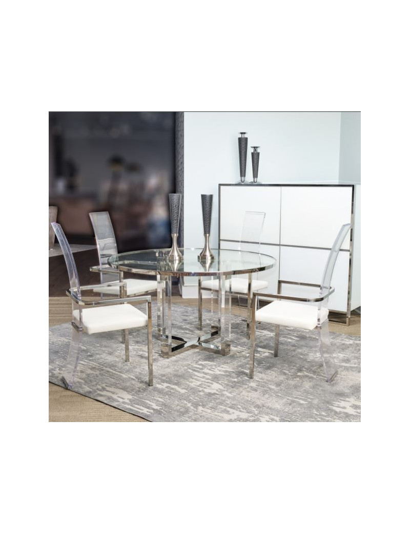 Arm Chair (Clear/Acrylic Back) Glossy White State St. Collection By Michael Amini