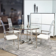 Arm Chair (Clear/Acrylic Back) Glossy White State St. Collection By Michael Amini