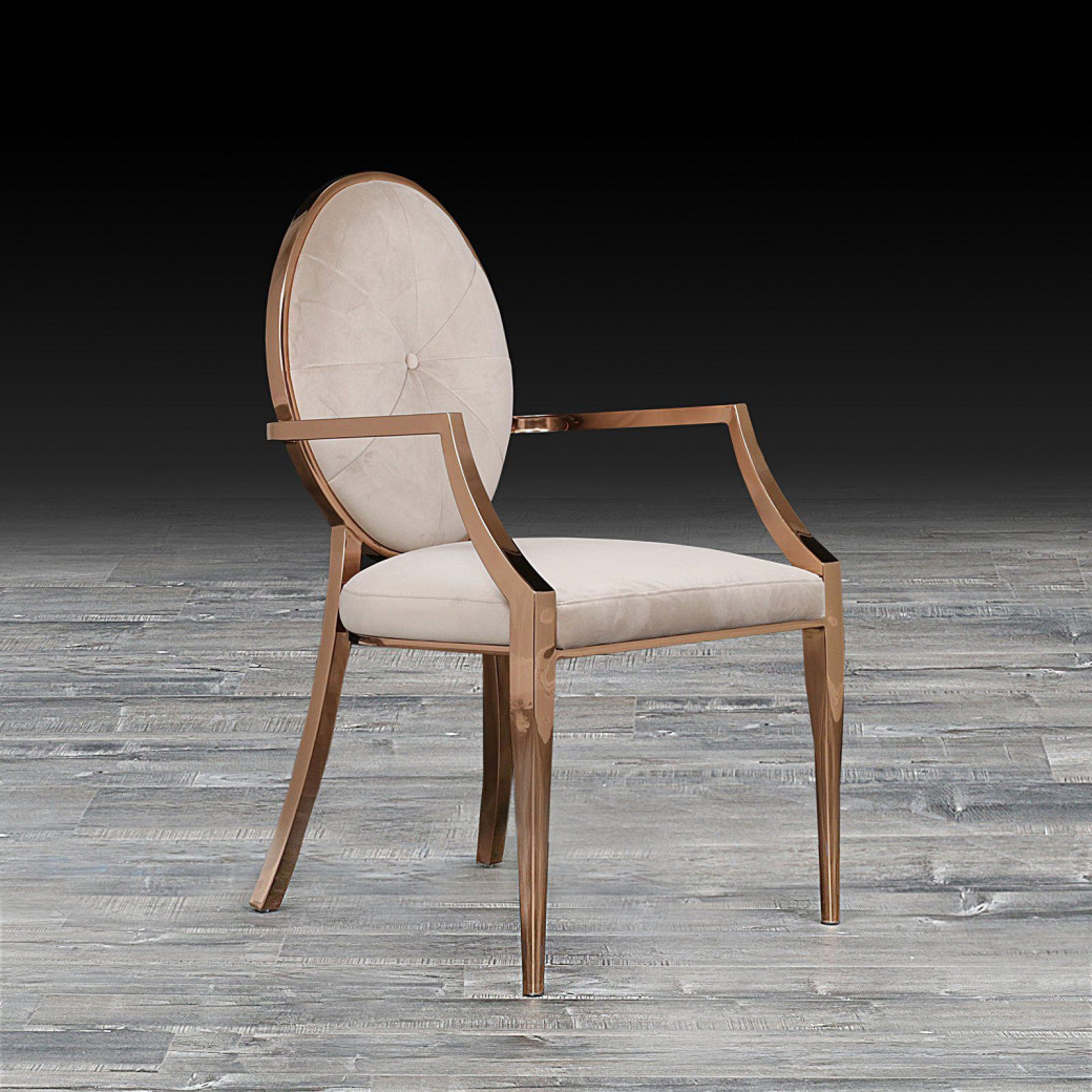 Regina Dining Arm Chair Rose Gold / Taupe By Roberto Grassie