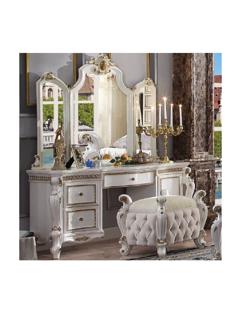 27884 Vanity & Mirror Victorian Style Antique Pearl Finish Picardy Collection by Acme Furniture