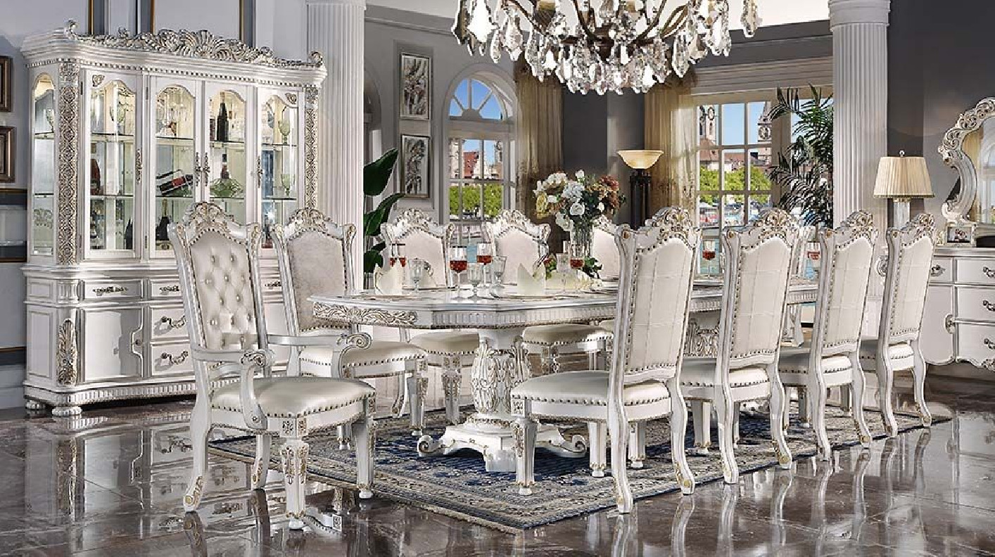 DN01346 Vendome Antique Pearl Collection Double Pedestal Dining Table By Acme Furniture
