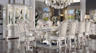 DN01346 Vendome Antique Pearl Collection Double Pedestal Dining Table By Acme Furniture