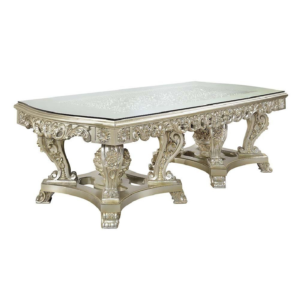 DN01208 7PC Dining Set & 6 Arm Chairs Antique Gold Finish Sorina Collection By Acme Furniture