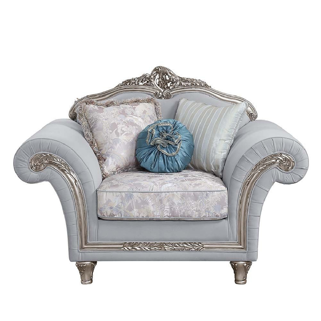 LV01112 Light Gray Linen & Platinum Finish Living Room Pelumi Collection By Acme Furniture