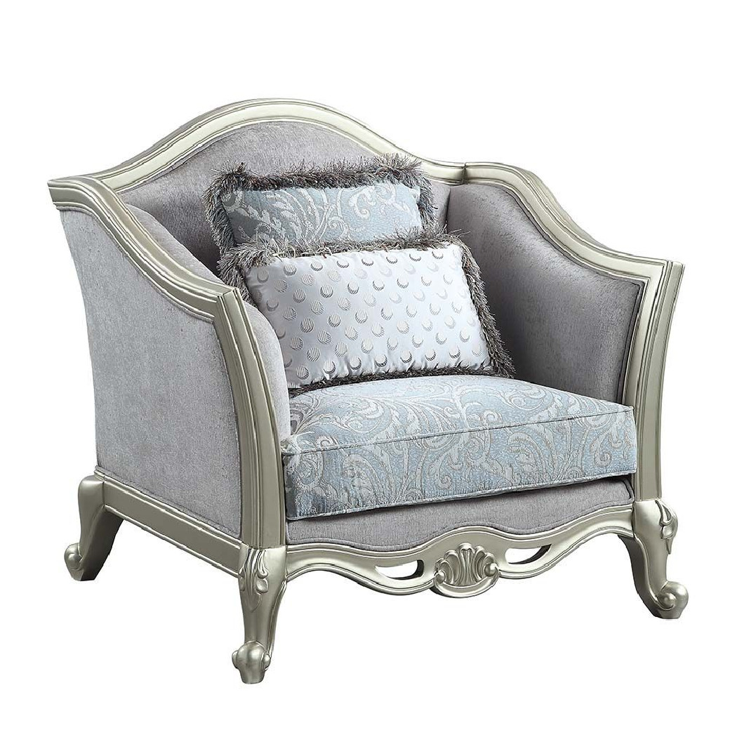 LV01117 2PC Sofa & Loveseat Light Gray & Champagne Finish Qunsia Collection By Acme Furniture