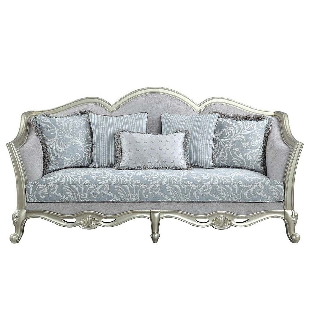 LV01117 2PC Sofa & Loveseat Light Gray & Champagne Finish Qunsia Collection By Acme Furniture