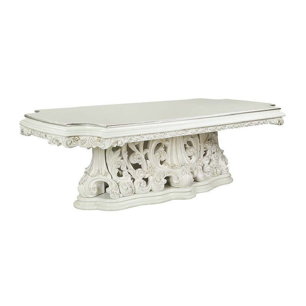 DN01229 White PU & Antique White Finish Dining Set Adara Collection By Acme Furniture