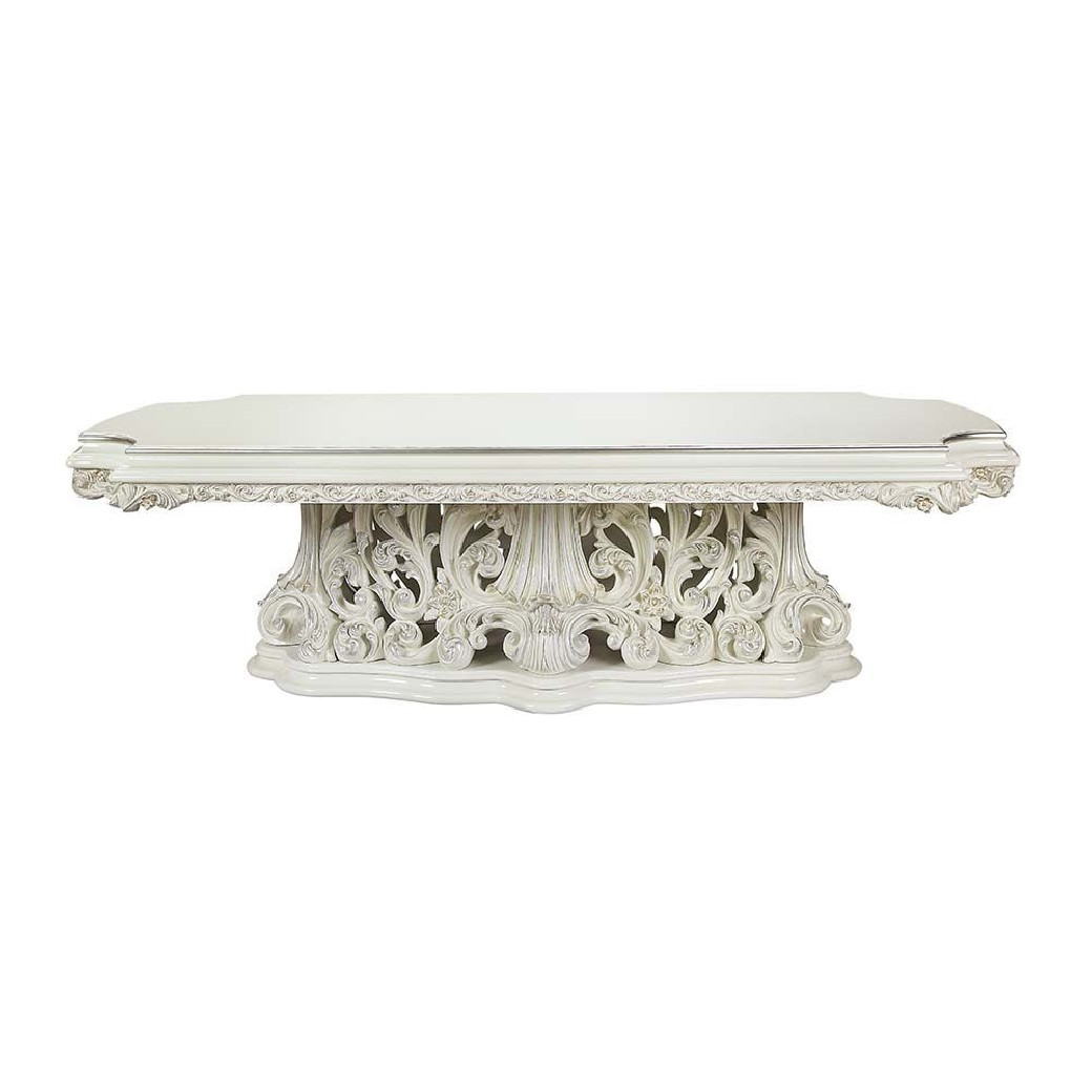 DN01229 White PU & Antique White Finish Dining Set Adara Collection By Acme Furniture