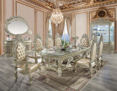 DN 01208 Lavish Classic PU & Antique Gold Finish Dining Set Sorina Collection By Acme Furniture