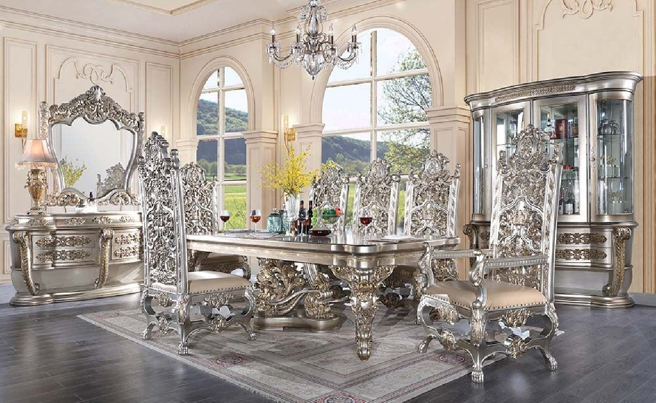 DN 01197 PU Champagne & Gold Finish Dining Room Victorian Style Danae Collection By Acme Furniture