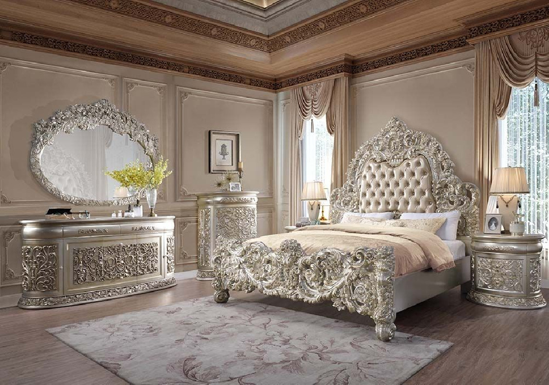 BD 01241Lavish Classic EK PU & Antique Gold Finish Sorina Collection By Acme Furniture
