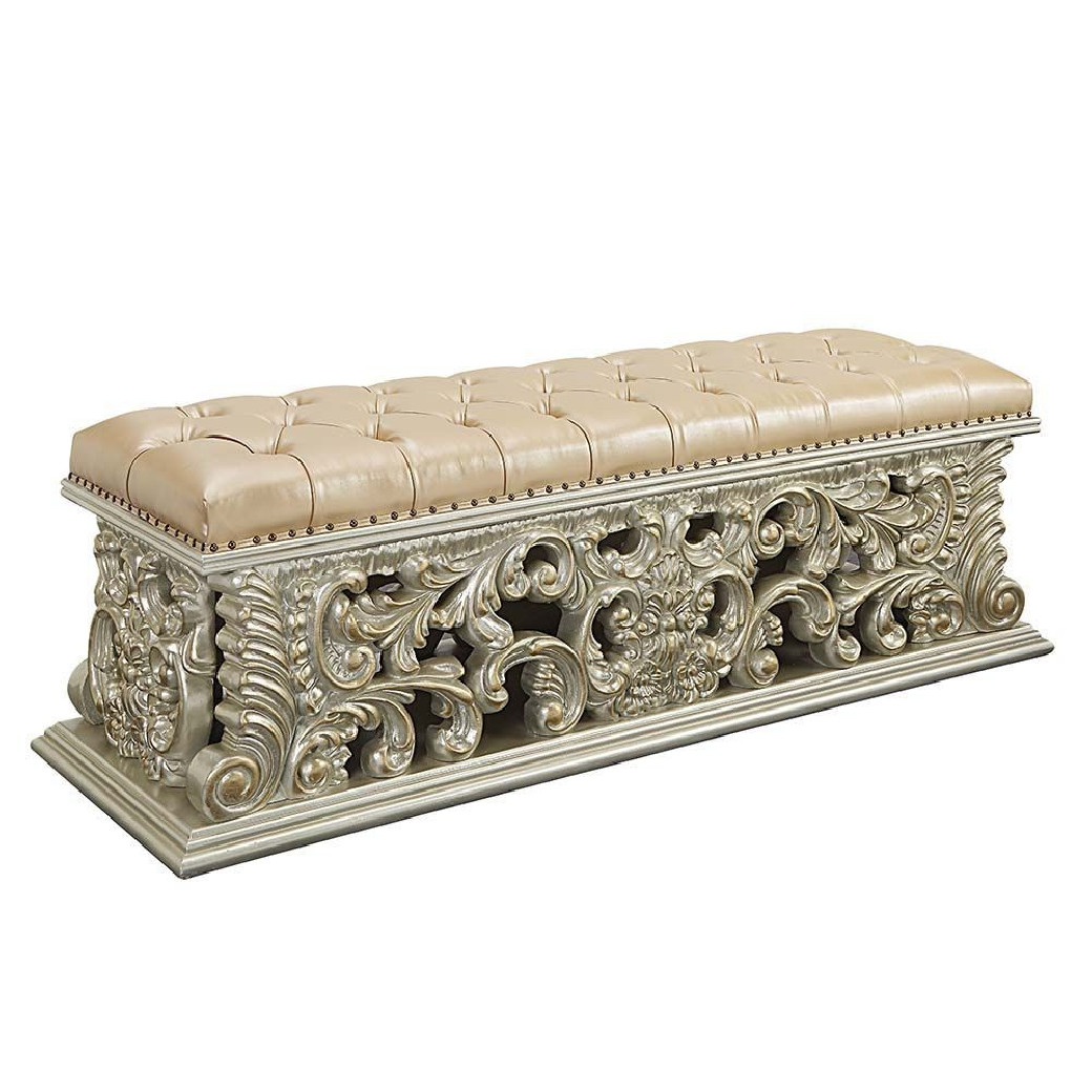 BD 01246 Lavish Classic PU & Antique Gold Finish Bench Sorina Collection By Acme Furniture