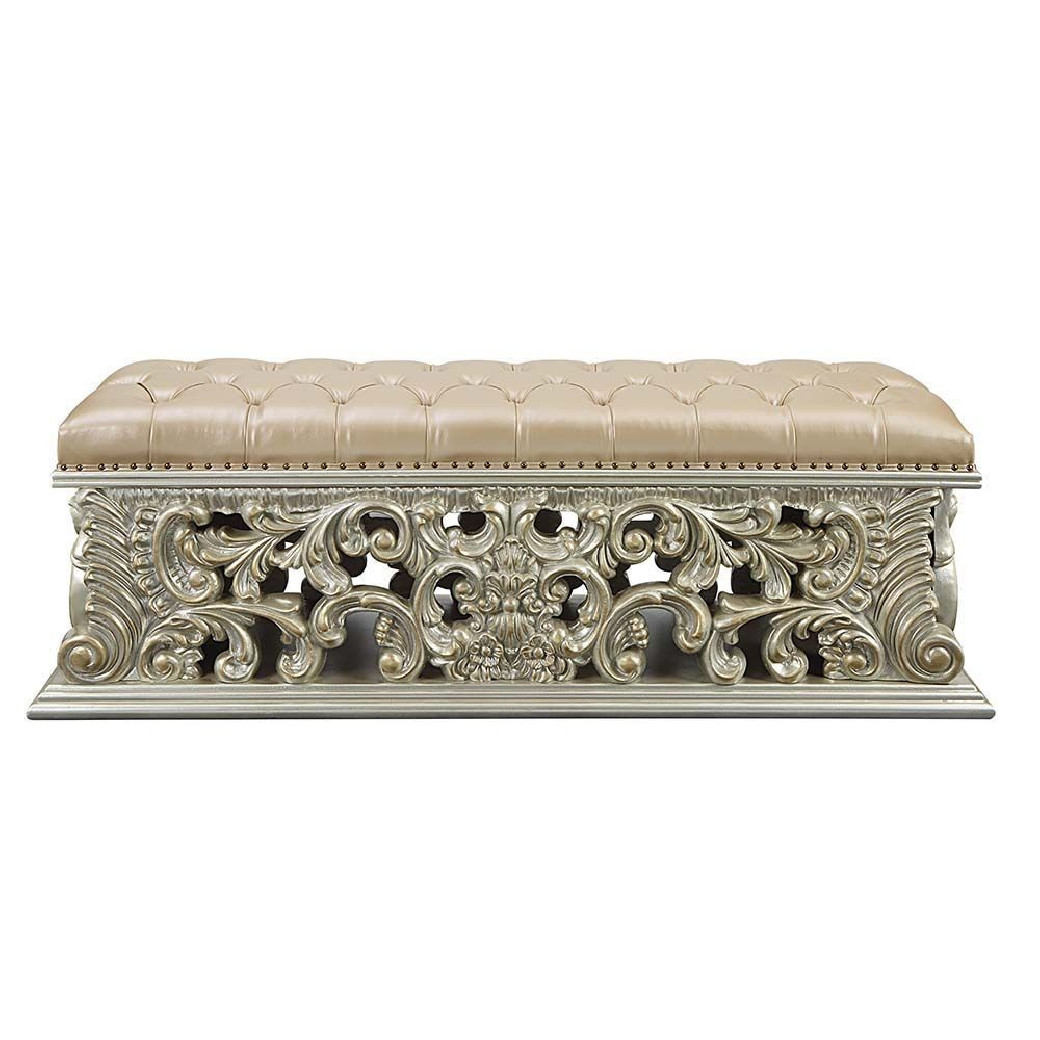BD 01246 Lavish Classic PU & Antique Gold Finish Bench Sorina Collection By Acme Furniture