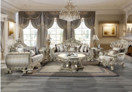 LV 01205 Lavish Classic Fabric & Antique Gold Finish Living Room Victorian Style Sorina Collection By Acme Furniture