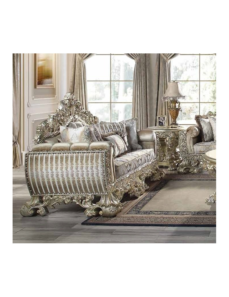 LV 01205 Lavish Classic Fabric & Antique Gold Finish Living Room Victorian Style Sorina Collection By Acme Furniture