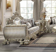 LV 01205 Lavish Classic Fabric & Antique Gold Finish Living Room Victorian Style Sorina Collection By Acme Furniture