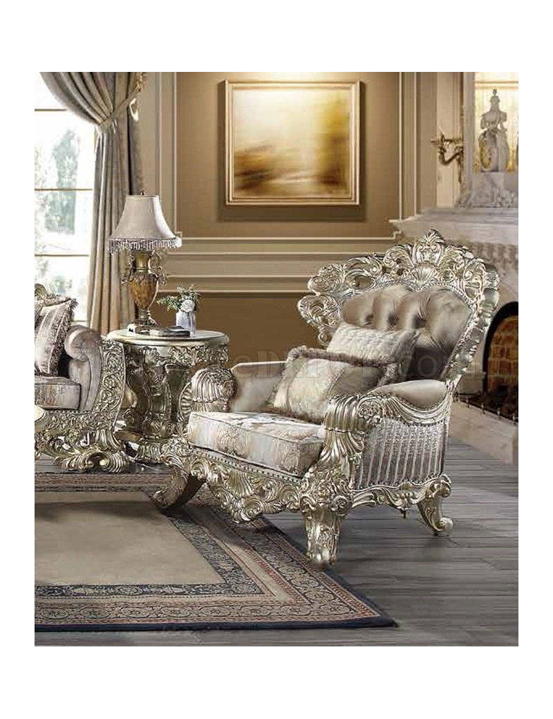 LV 01205 Lavish Classic Fabric & Antique Gold Finish Living Room Victorian Style Sorina Collection By Acme Furniture