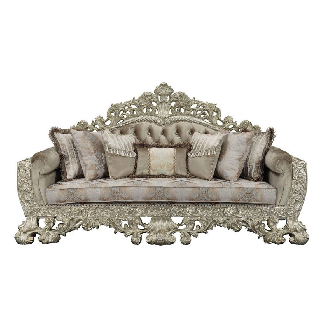 LV 01205 Lavish Classic Fabric & Antique Gold Finish Living Room Victorian Style Sorina Collection By Acme Furniture