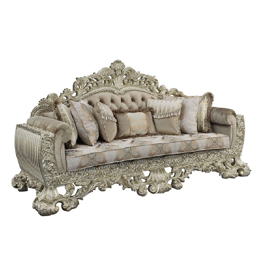 LV 01205 Lavish Classic Fabric & Antique Gold Finish Living Room Victorian Style Sorina Collection By Acme Furniture