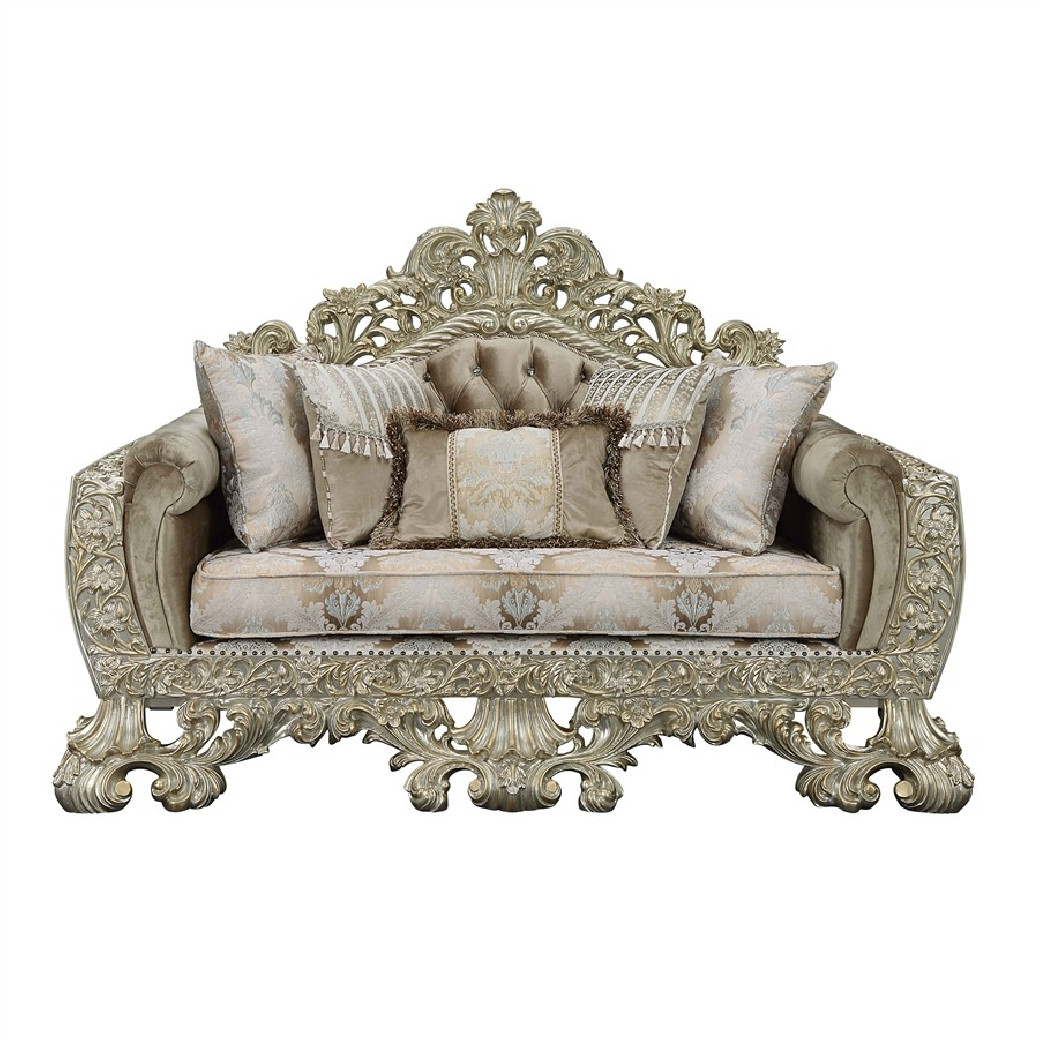 LV 01205 Lavish Classic Fabric & Antique Gold Finish Living Room Victorian Style Sorina Collection By Acme Furniture