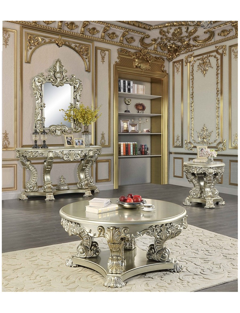 LV 01205 Lavish Classic Fabric & Antique Gold Finish Living Room Victorian Style Sorina Collection By Acme Furniture