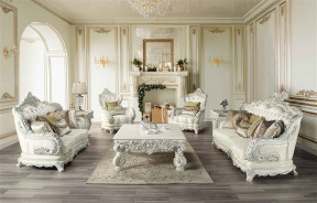 LV01224 White PU & Antique White Finish 2PC Sofa & Loveseat Adara Collection By Acme Furniture