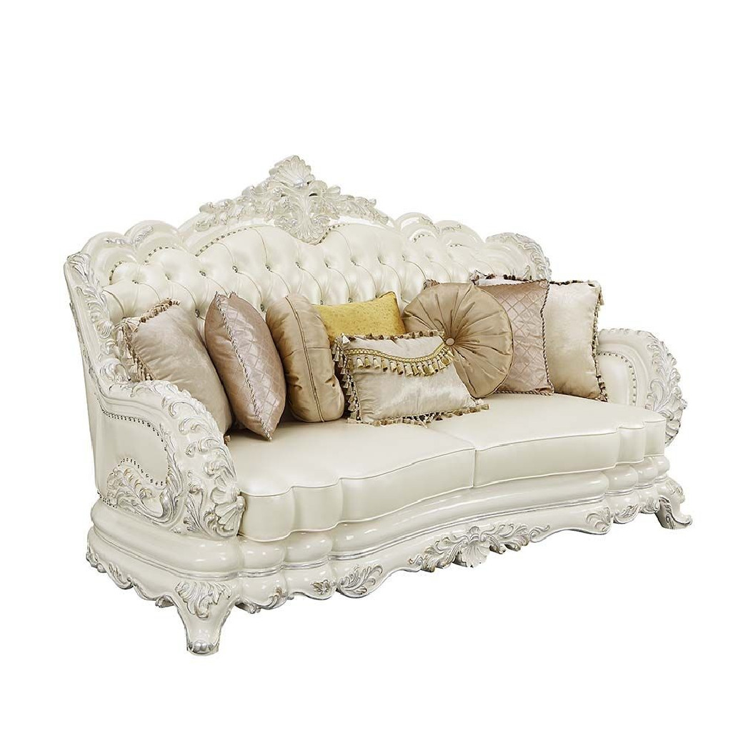 LV01224 White PU & Antique White Finish 2PC Sofa & Loveseat Adara Collection By Acme Furniture