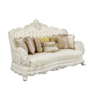 LV01224 White PU & Antique White Finish 2PC Sofa & Loveseat Adara Collection By Acme Furniture
