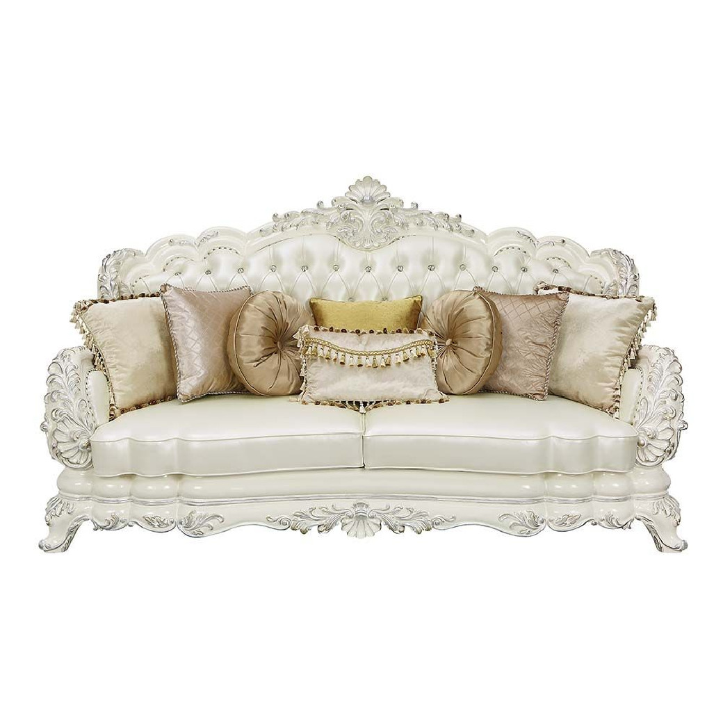LV01224 White PU & Antique White Finish 2PC Sofa & Loveseat Adara Collection By Acme Furniture