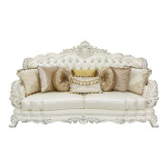 LV01224 White PU & Antique White Finish 2PC Sofa & Loveseat Adara Collection By Acme Furniture