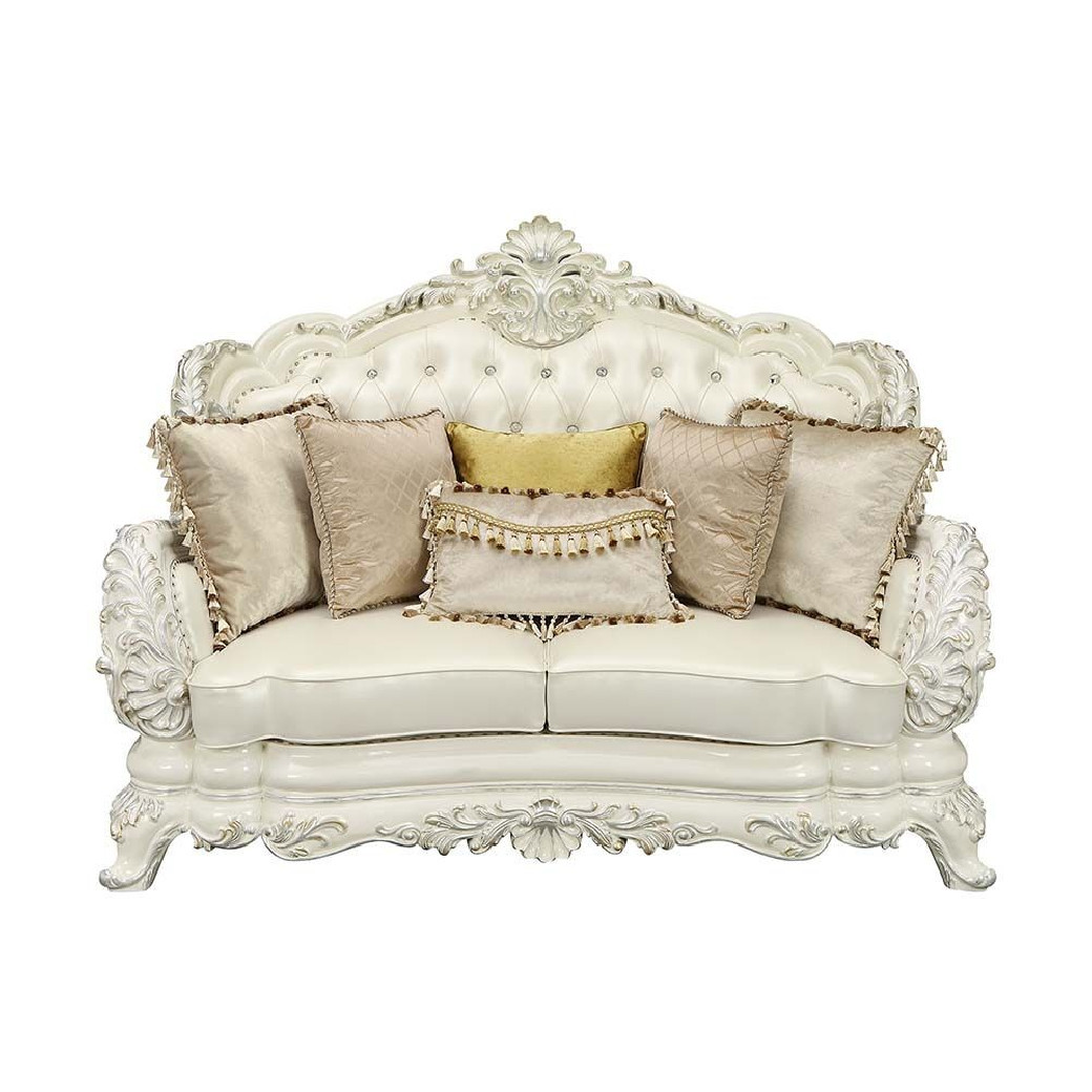 LV01224 White PU & Antique White Finish 2PC Sofa & Loveseat Adara Collection By Acme Furniture
