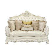 LV01224 White PU & Antique White Finish 2PC Sofa & Loveseat Adara Collection By Acme Furniture