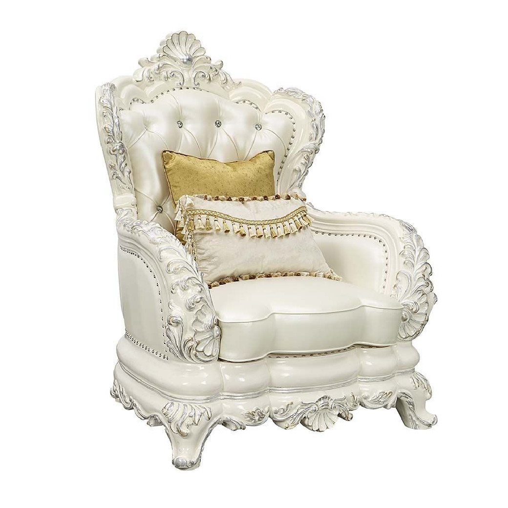 LV01224 White PU & Antique White Finish 2PC Sofa & Loveseat Adara Collection By Acme Furniture