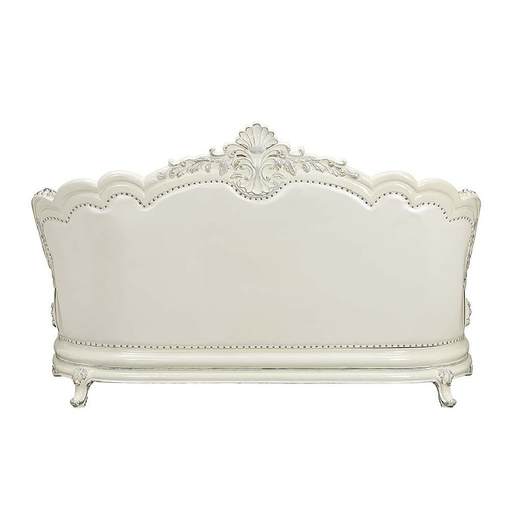 LV01224 White PU & Antique White Finish 2PC Sofa & Loveseat Adara Collection By Acme Furniture