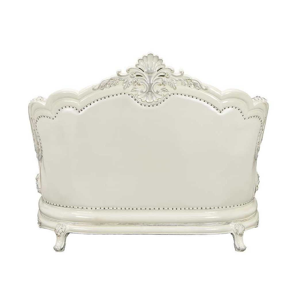 LV01224 White PU & Antique White Finish 2PC Sofa & Loveseat Adara Collection By Acme Furniture