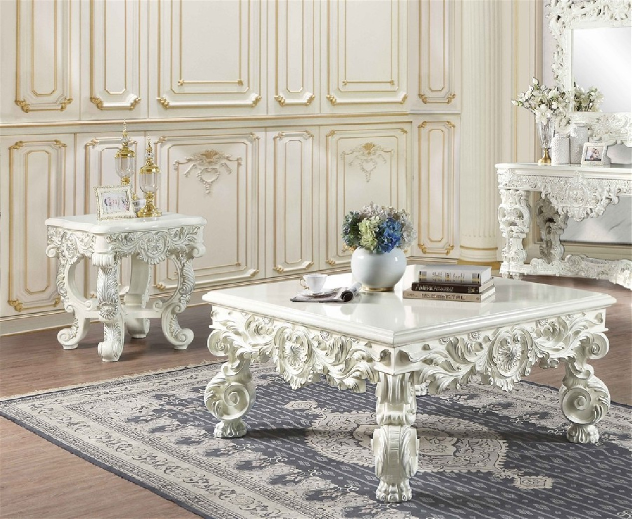 LV01217 Antique White Finish Coffee Table Adara Collection By Acme Furniture