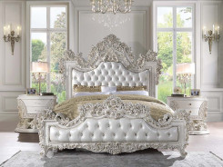 BD01248 White PU & Antique White Finish Bedroom Adara Collection By Acme Furniture