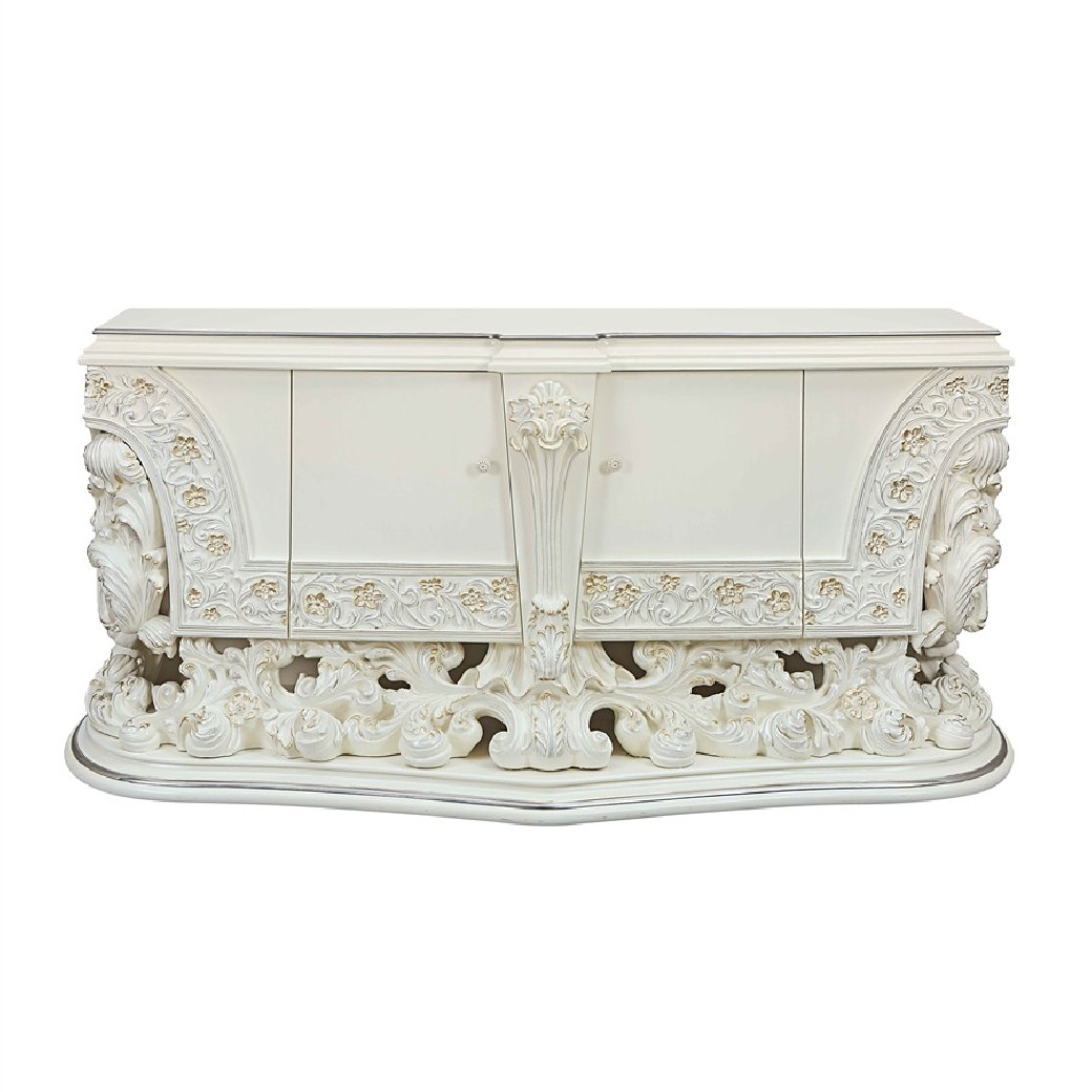 DN01229 White PU & Antique White Finish Dining Set Adara Collection By Acme Furniture