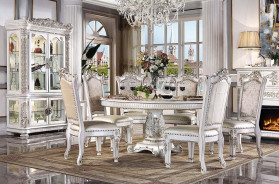 DN01222 5 PC Pedestal Dining Round Table Antique Pearl Vendome II Collection