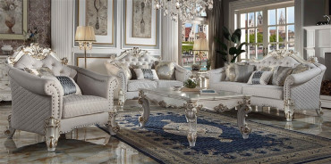LV01329 Vendome II 2 Piece Sofa & Loveseat in Two Tone Ivory Fabric & Antique Pearl Finish by Acme Furniture