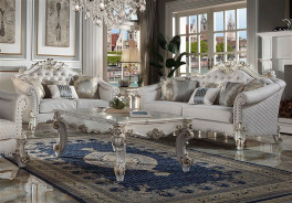 LV01329 Vendome II 2 Piece Sofa & Loveseat in Two Tone Ivory Fabric & Antique Pearl Finish by Acme Furniture