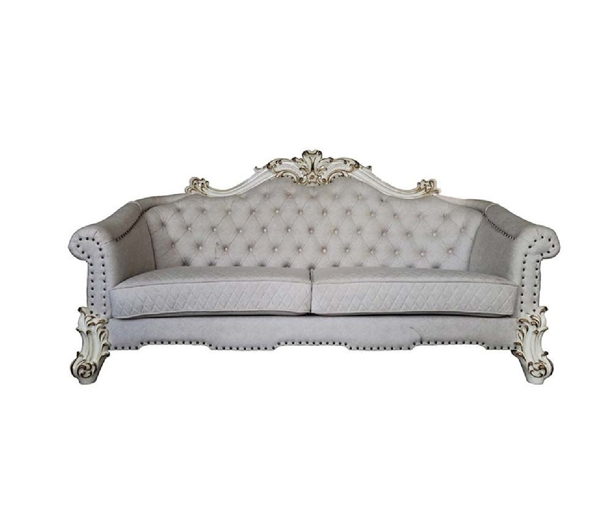 LV01329 Vendome II 2 Piece Sofa & Loveseat in Two Tone Ivory Fabric & Antique Pearl Finish by Acme Furniture
