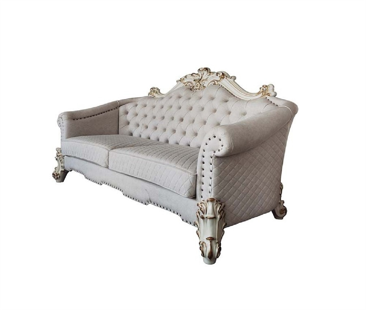 LV01329 Vendome II 2 Piece Sofa & Loveseat in Two Tone Ivory Fabric & Antique Pearl Finish by Acme Furniture