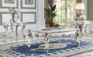 LV01329 Vendome II 2 Piece Sofa & Loveseat in Two Tone Ivory Fabric & Antique Pearl Finish by Acme Furniture