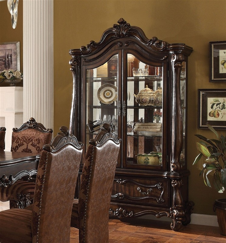 61158 Curio Cabinet Cherry Oak Finish Versailles Collection By Acme Furniture