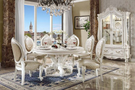 DN01388 Pedestal Dining Table Bone white Finish Versailles Collection By Acme Furniture