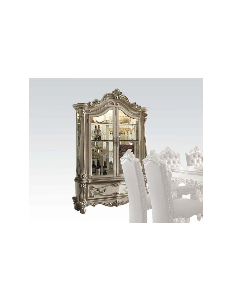 DN01388 Pedestal Dining Table Bone white Finish Versailles Collection By Acme Furniture