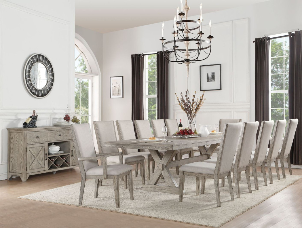 72860 Fabric & Gray Oak 13Pc Dining set Rocky Collection by Acme Furniture