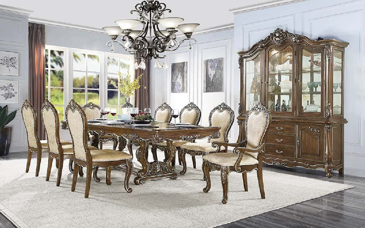 DN01357 7PC Antique Oak Finish Dining w/double Pedestal Table Latisha Collection By Acme Furniture